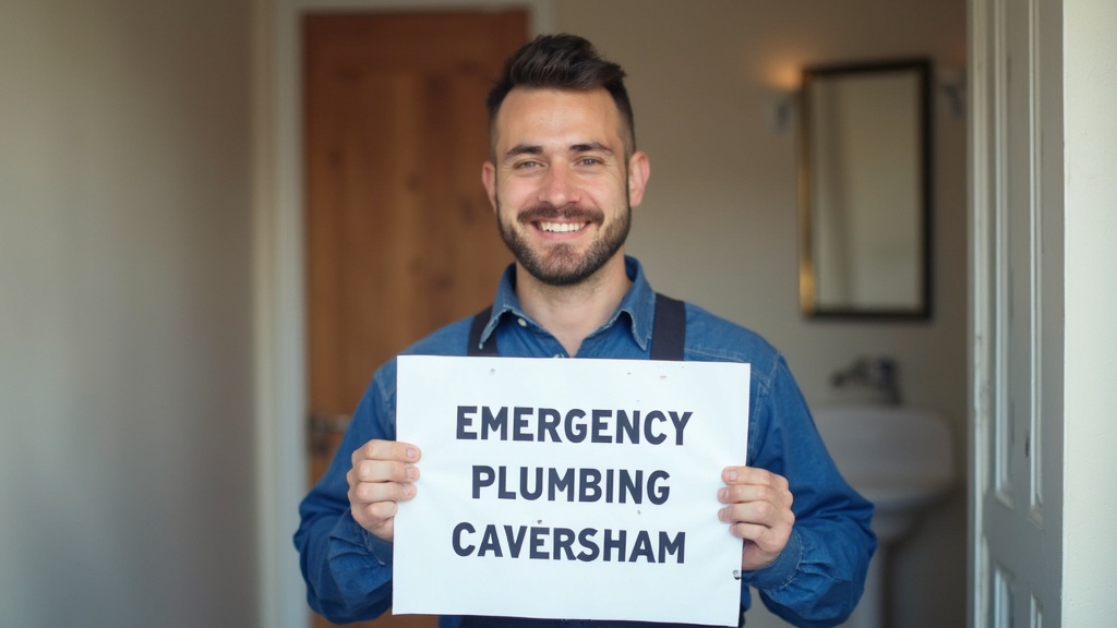 An emergency Plumber In Caversham Holding A Sign